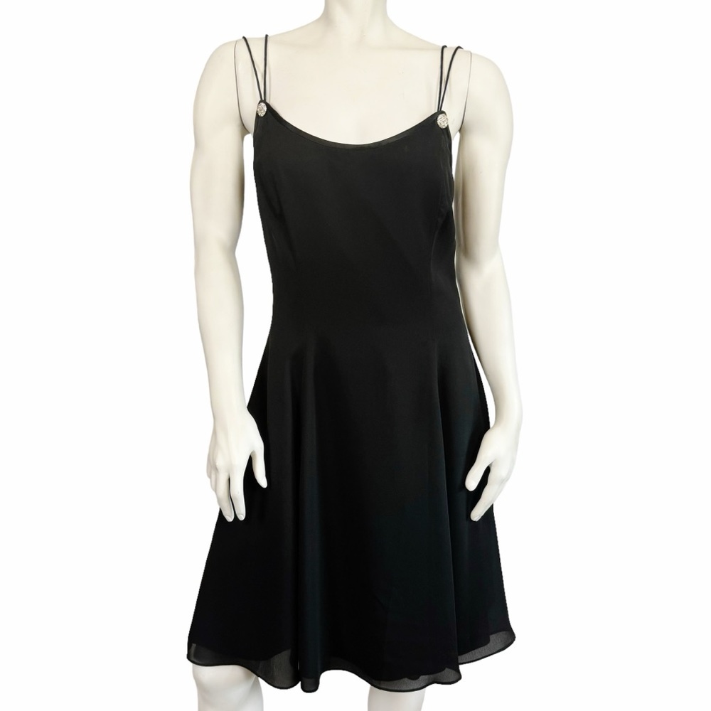 VINTAGE 90’s Black Fit & Flare Crystal Button Cocktail Party Dress